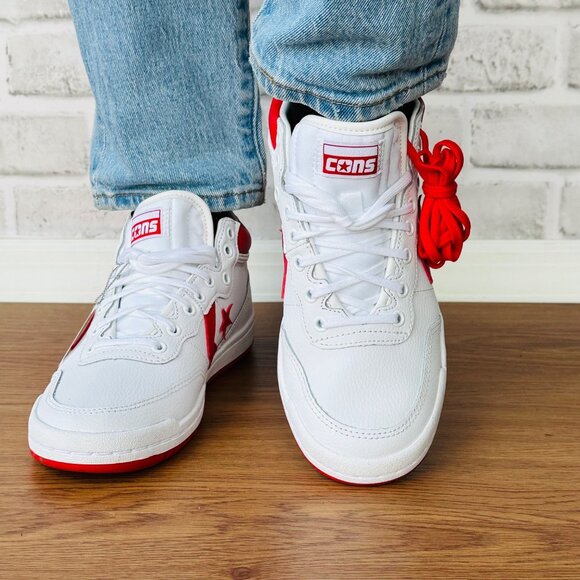 ⭐Converse Fastbreak Pro Mid Leather Sz 7 Women's Shoes Sneaker White Red A10200C - Picture 4 of 11